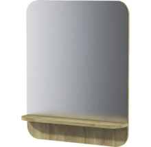 Miroir mural avec étagère en bois aspect chêne et coins supérieurs arrondis