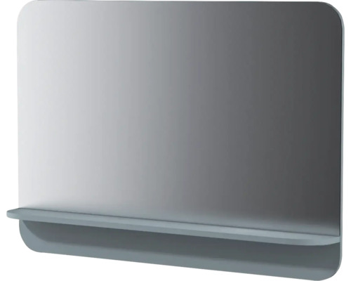 Rechteckiger Spiegel mit abgerundeten Ecken und integrierter Ablage.