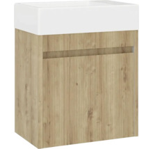 Meuble sous-lavabo avec structure en bois et vasque à poser blanche