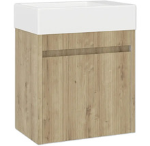 Meuble sous-lavabo avec un tiroir et un plan de toilette blanc