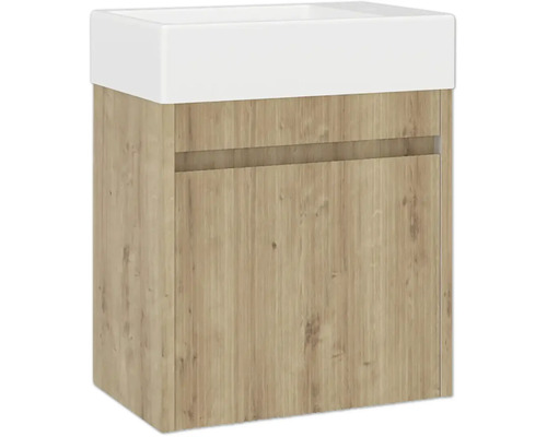 Meuble sous-lavabo avec un tiroir et un plan de toilette blanc