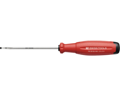Schlitz-Schraubendreher mit rotem Griff und PB Swiss Tools Logo