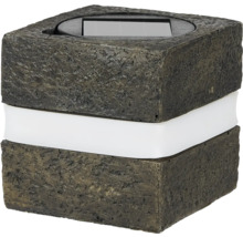 Quadratische Solarleuchte aus Stein mit weißem Lichtband