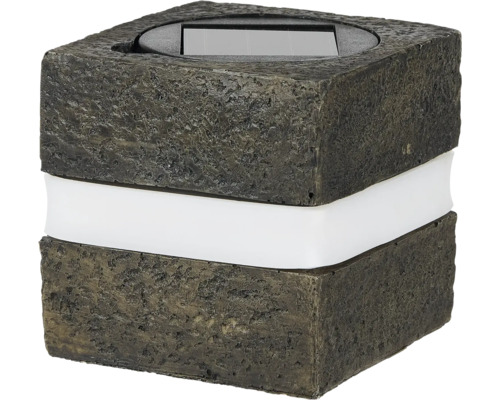 Solarleuchte Tischleuchte 5 lm schwarz Quadratische Solarleuchte aus Stein mit weißem Lichtband