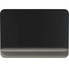 Schwarze Wandtafel mit abgerundeten Ecken oben und einer Ablageleiste unten.