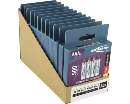 Zwölf Ansmann AAA Lithium-Ionen Akkus in einer Kartonverpackung