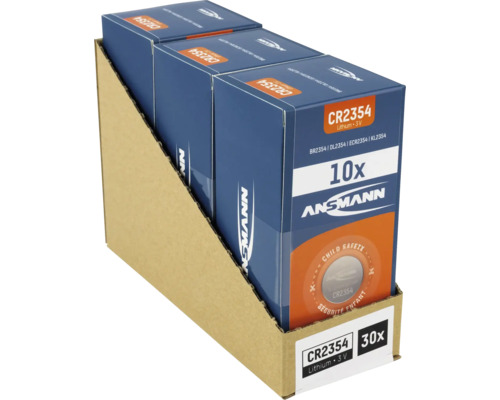 Ansicht eines Displays mit 30 CR2354 Lithium Knopfzellen Batterien von Ansmann