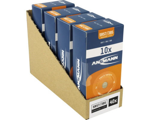 Ansicht eines Displays mit 40 Ansmann SR57/395 Silberoxid Knopfzellenbatterien