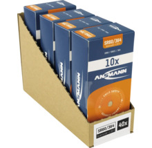 Packung mit 40 Silberoxid Knopfzellen vom Typ SR60/364 im Displaykarton