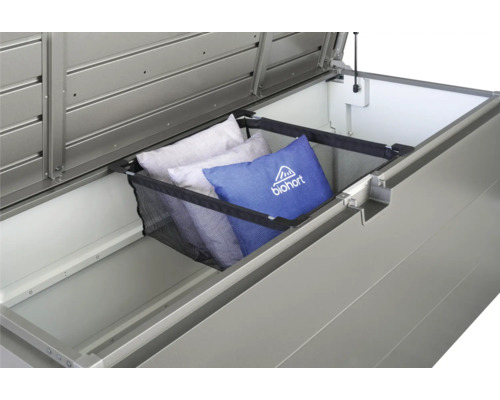 Sac à suspendre taille E pour Stylebox 170 Biohort 59 x 50,5 x 20 cm gris Coffre de rangement ouvert avec panier à coussins et coussins