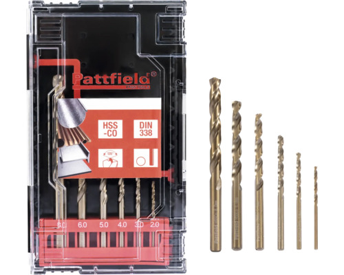 HSS Metallbohrer-Set Pattfield Ø 2-8 mm runder Schaft 6-tlg Pattfield HSS-CO Spiralbohrer Set, DIN 338 Norm