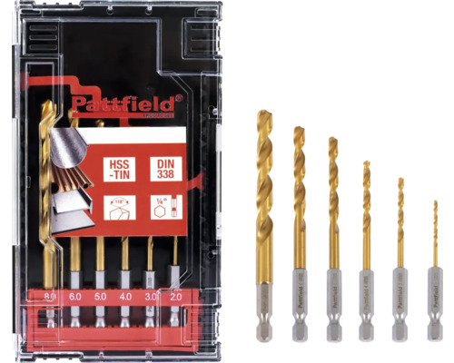 HSS Metallbohrer Set Pattfield Ø 2-8 mm mit Sechskantschaft 6-tlg Pattfield HSS-TIN Metallbohrer Set mit verschiedenen Größen in Aufbewahrungsbox