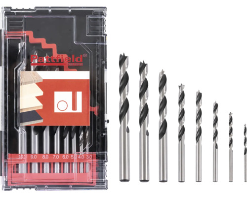 Holzbohrer Set Pattfield Ø 3-10 mm mit Rundschaft 8-tlg Holzbohrer-Set in transparenter Aufbewahrungsbox