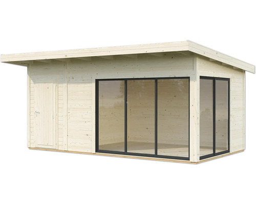 Abri de jardin en bois avec porte et grande fenêtre