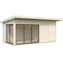 Abri de jardin en bois avec façade vitrée et porte