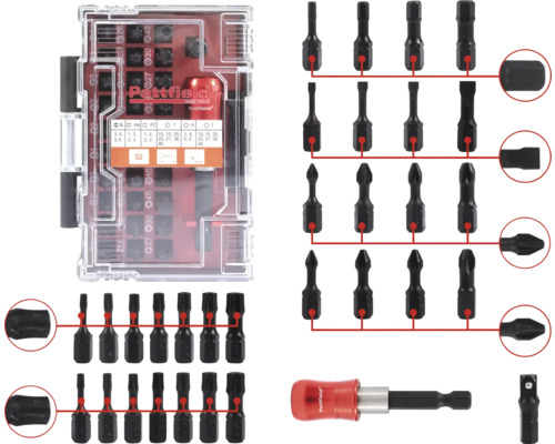 Logo Pattfield Jeu de douilles avec différents embouts de tournevis et porte-embout