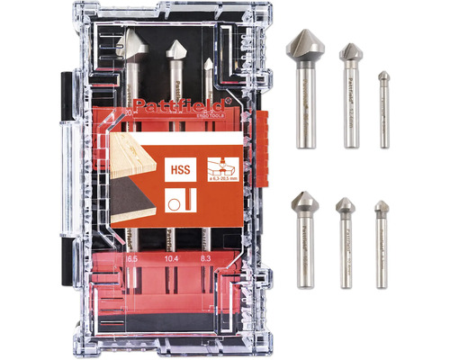 HSS Kegelsenker-Set Pattfield Ø 6,3-20,5 mm mit Rundschaft 6-tlg Pattfield Kegelbohrer Set für Holz mit verschiedenen Größen
