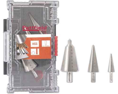 HSS Blech Schälbohrer-Set Pattfield Ø 3-30,5 mm 3-tlg Pattfield Stufenbohrer Set im Koffer