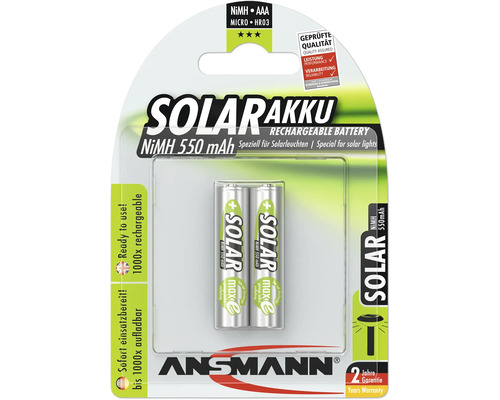 Ansmann Solar Akku, Nickel-Metallhydrid, AAA Micro HR03, 550 mAh, 2er-Pack