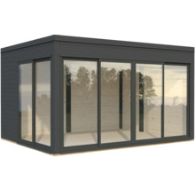 Abri de jardin moderne avec portes coulissantes et façade vitrée