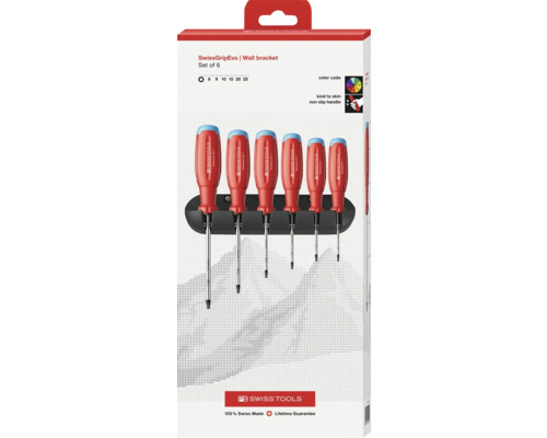 PB Swiss Tools SwissGrip Evo Schraubendreher Satz mit Wandhalterung, 6-teilig