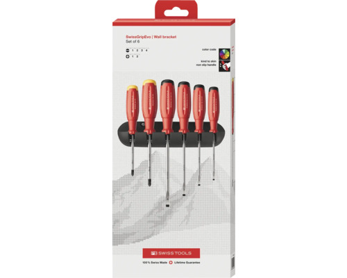 PB Swiss Tools Schraubendreher Set SwissGripEvo mit Wandhalterung, 6-teilig