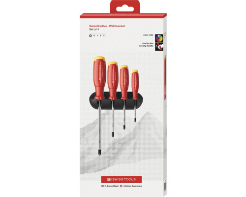 PB Swiss Tools SwissGripEvo Schraubendreher Set mit Wandhalterung, 4-teilig