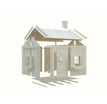 Schéma éclaté d'une cabane de jeux en bois à assembler