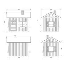 Dessin technique d'une cabane de jardin avec dimensions