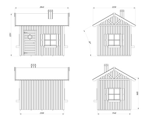 Dessin technique d'une cabane de jardin avec dimensions