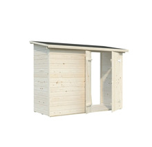 Abri de jardin en bois avec porte ouverte