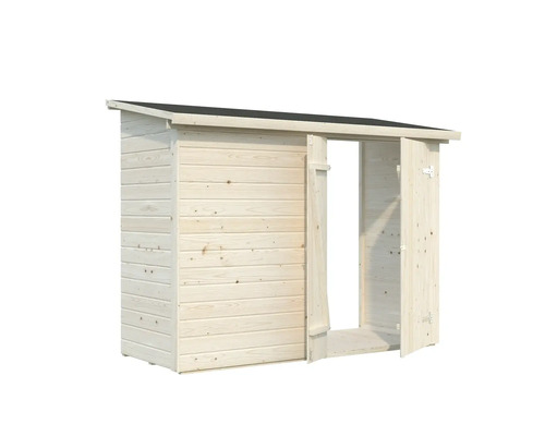Abri de jardin en bois avec porte ouverte