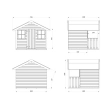 Dessin technique d'une cabane de jardin avec dimensions
