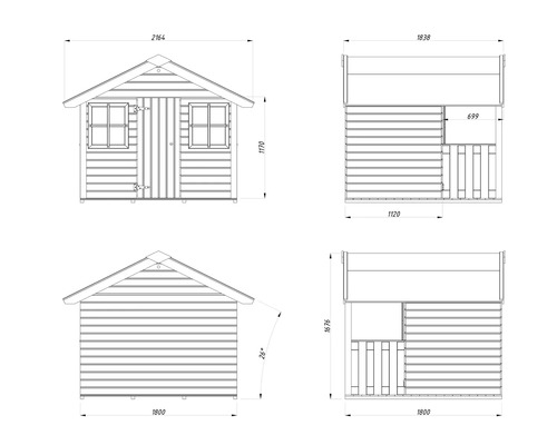 Dessin technique d'une cabane de jardin avec dimensions