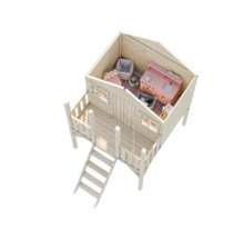 Maison de jeu en bois avec escalier et balcon avec meubles de jouets