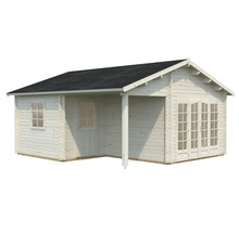 Abri de jardin en bois avec fenêtres et porte double