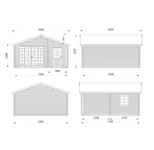 Dessin technique d'un abri de jardin avec dimensions