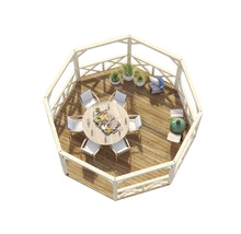 Achteckiger Pavillon mit Grill, Tisch, Stühlen und Pflanzen