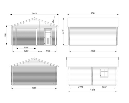 Dessin technique d'un garage en bois avec dimensions