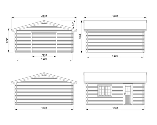 Schéma technique d'un abri de jardin avec indications de dimensions.