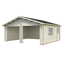 Garage double en bois avec fenêtre et porte