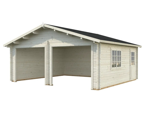 Garage double en bois avec fenêtre et porte