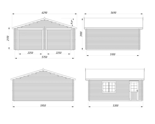 Dessin technique d'un abri de jardin avec dimensions
