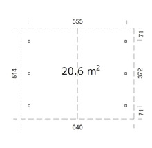 Grundriss mit Massangaben: 640 x 514 cm, Fläche 20.6 m²