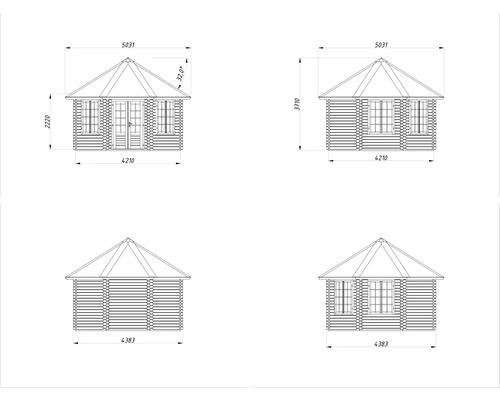 Schéma technique d'un abri de jardin avec dimensions