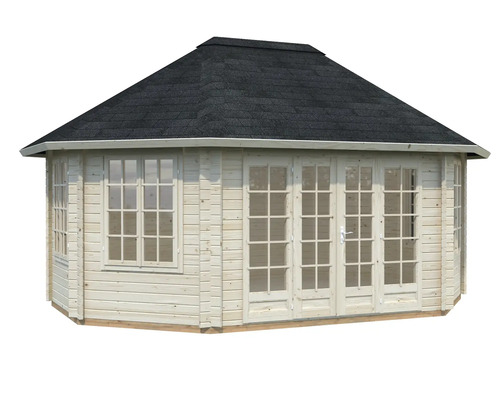 Pavillon de jardin en bois avec fenêtres et portes