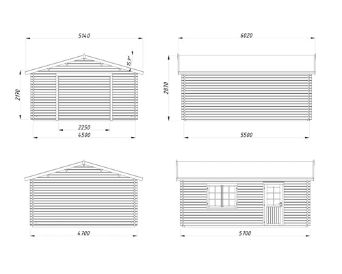 Dessin technique d'un abri de jardin avec dimensions.