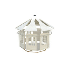 Unvollständiger Gartenpavillon mit Fenster und Holzkonstruktion