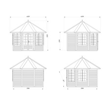 Technische Zeichnung eines Gartenhauses mit Massangaben