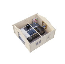 Garage aus Holz mit Auto, Regal und Werkzeugwand